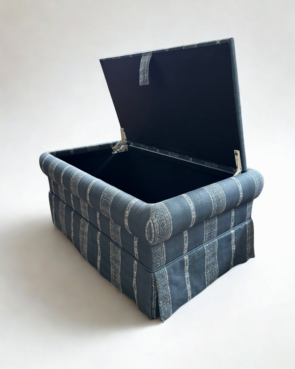 Ottoman Footstool - covered in Carolina Irving Patmos Reverse in Navy
